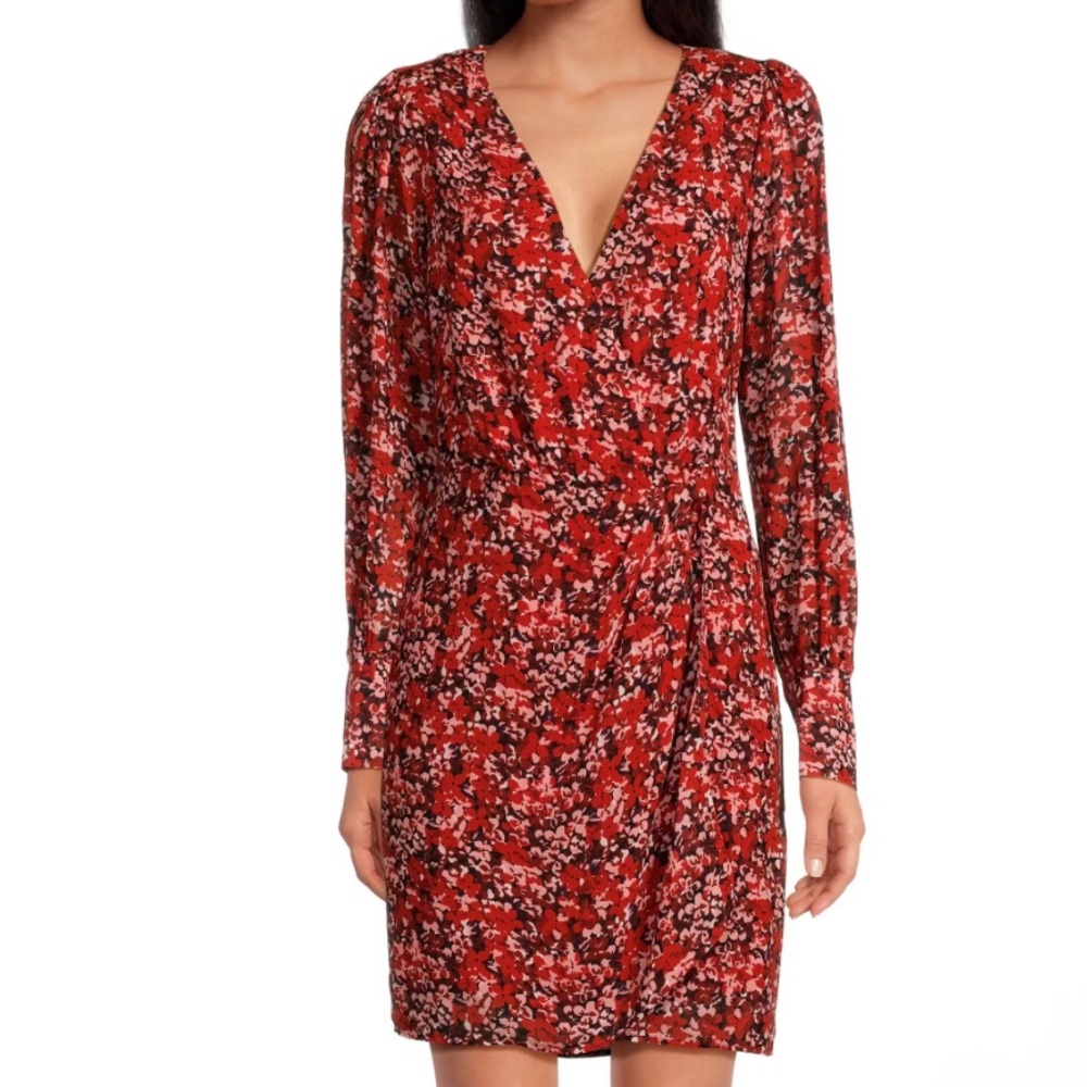 THE KOOPLES Red Floral Surplice Minidress Sz 1 or Women’s Small new nwt